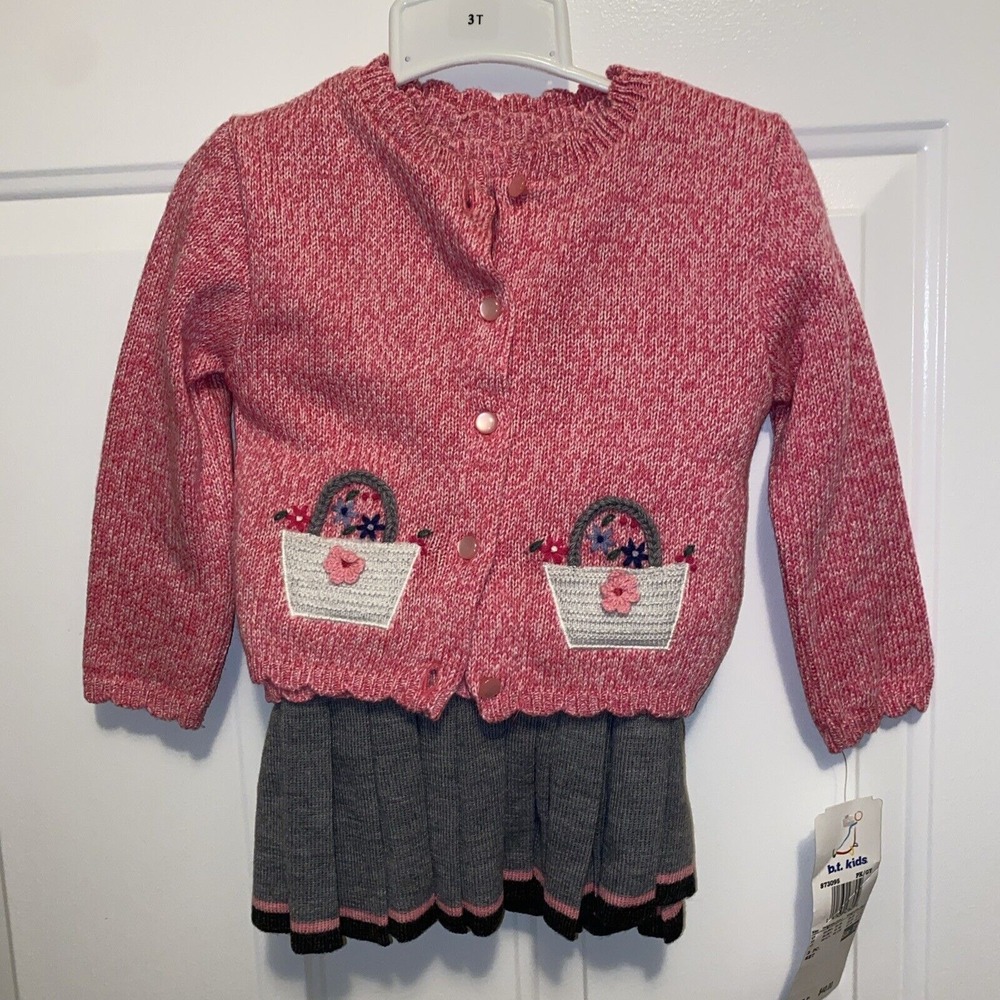 NWT B.T. Kids Girls Skirt Sweater Spring Cardigan‎ 3 Pc Set Size 3T Pink Ruffle